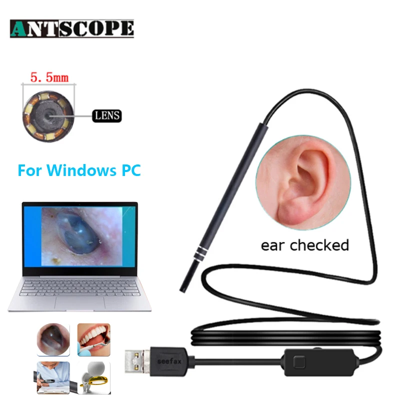 

Antscope 5.5MM Visual Ear Cleaning PC Endoscope otoscopio Camera Ear Nose Throat Borescope Mini Endoscopic For Computer