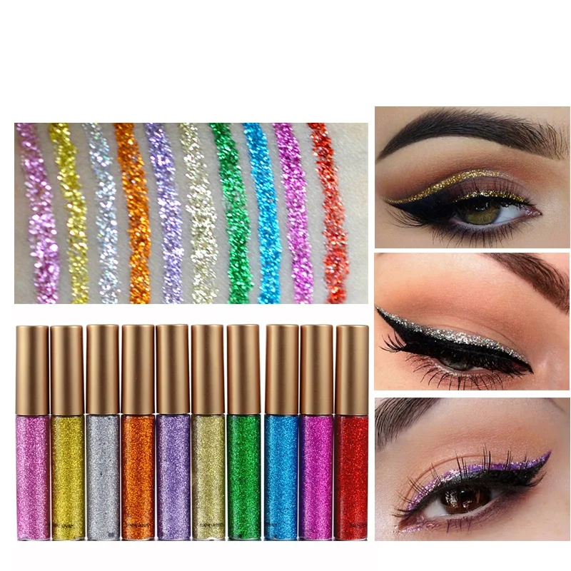 10 Colors Glitter Eyeshadow Liquid Eyeliner Shimmer Long Lasting Sexy Nightclub Dancing Dazzling Sequins Eye Makeup Tools