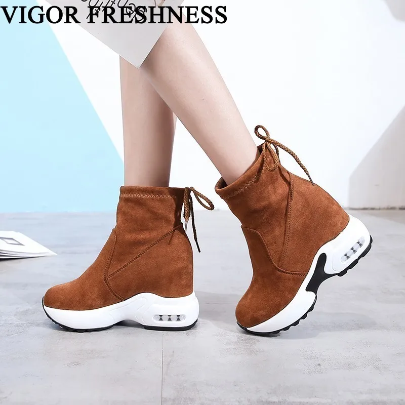 

VIGOR FRESHNESS 10CM Heels Woman Ankle Boots Spring Women Shoes Low Heels Boots Autumn Ladies Motorcycle Boots Sneakers WY112