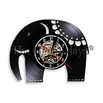 

1Piece Elephant Vinyl Record Wall Clock Siblings Animals LED Wall Lights Bedroom Home Decor For Animals Lovers Gift Idea