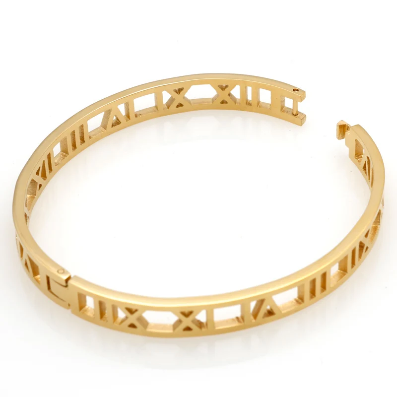 Hot Classic Design Hollow Roman Numeral Bracelets & Bangles Beautiful And Elegant Fine Jewelry For Women Stainless Steel Bangle 4