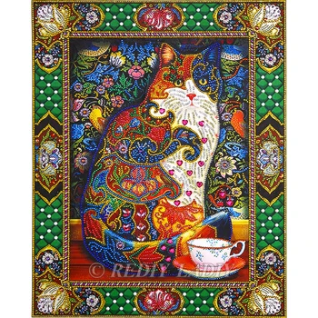 

Special Shaped Diamond Embroidery Crystal Shining Cat 5D Diamond Painting Partial Round Rhinestones Cross Stitch Crafts 40x50cm