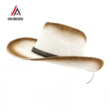 QIUBOSS коричневая соломенная шляпа в Западном ковбойском стиле с широкими полями для женщин, шляпа от солнца для пляжа, солнцезащитная Кепка для отдыха