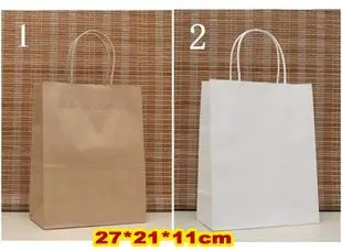 

20pcs/lot size:27x21x11cm Solid Color Kraft Paper Packaging Bags For Wedding Party with handle Good quality Paper bag(dd-310)