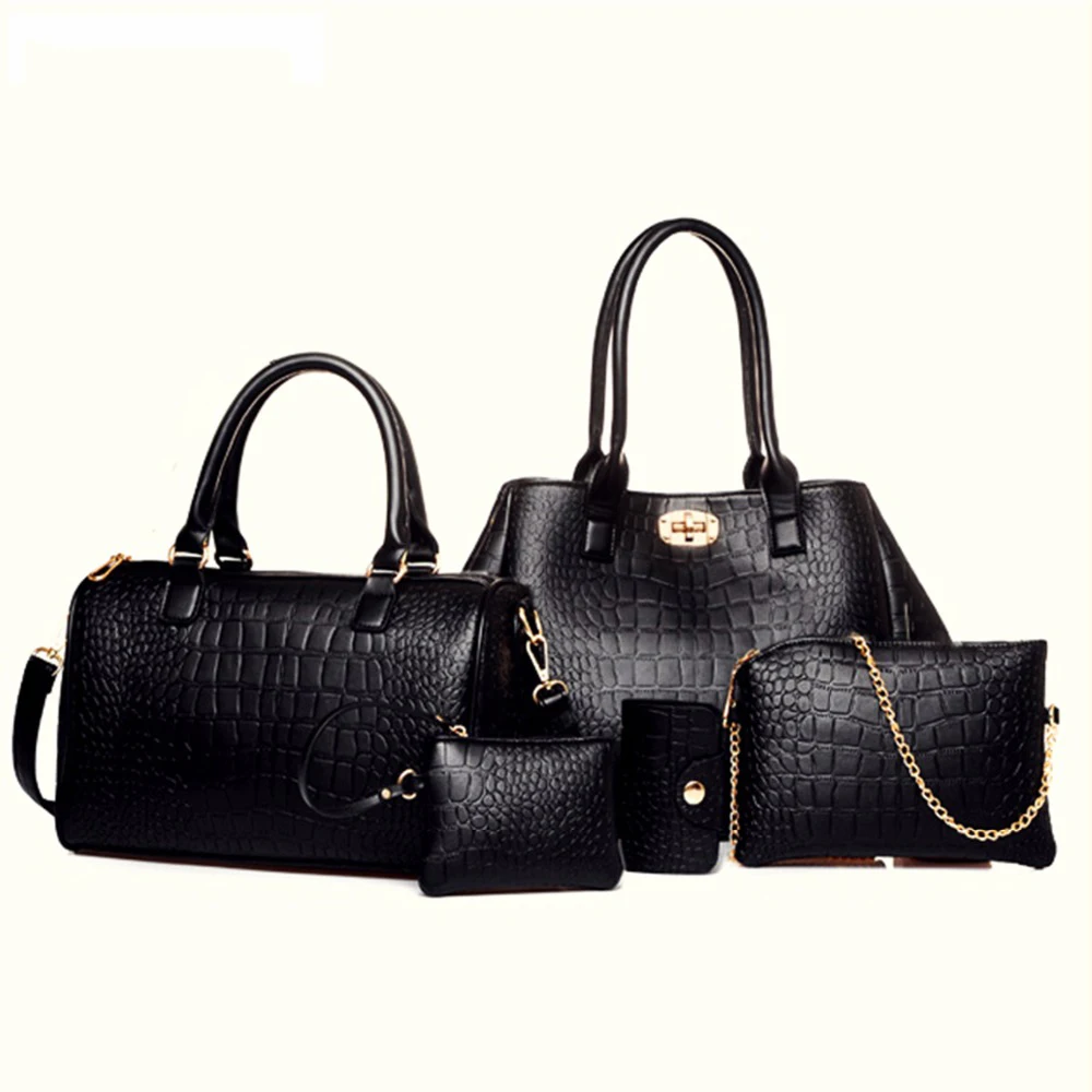 

5 Pieces/Set 2018 New Composite Bags Women Female Bags Alligator Print PU Shoulder Bags Handbags Crossbody Bolsa Purse Clutches