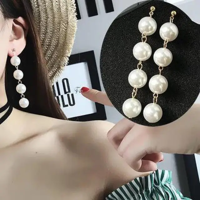 New Personality Wild Simple Temperament Earrings Exaggerated Large Pearl Tassel New Personality Wild Simple Temperament Earrings Exaggerated Large Pearl Tassel