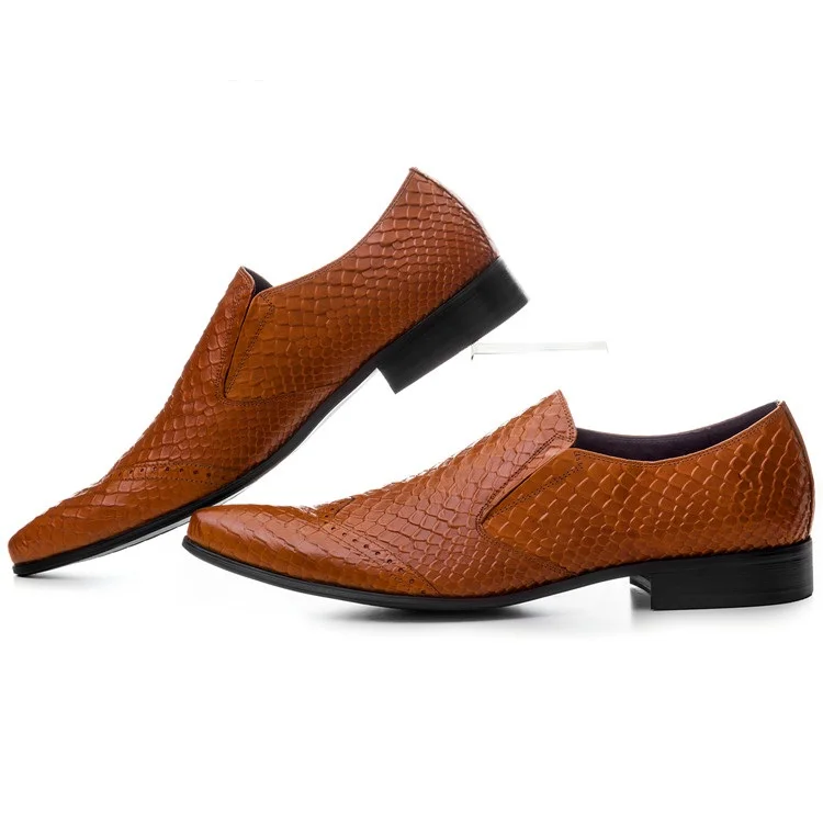 Large Size EUR45 Fashion Serpentine Formal Mens Dress Shoes Genuine Leather Business Shoes Male Wedding Groom