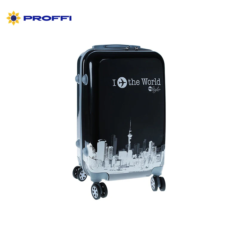 Fashionable suitcase with print PROFFI TRAVEL PH8654, M, plastic, with combination lock on wheels