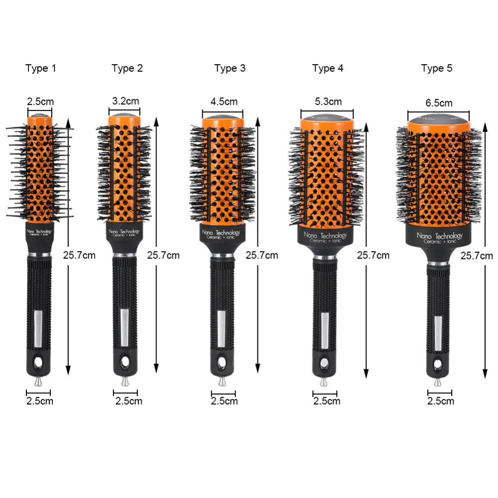 5 размеров, роликовая расческа для волос, керамические нано-щетки для волос, расческа для завивки волос, расческа для парикмахерских, для укладки, сушки, круглые расчески