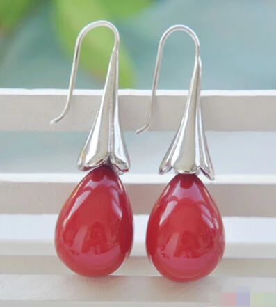 

1467 drip red shell pearl Morning glory hook earring