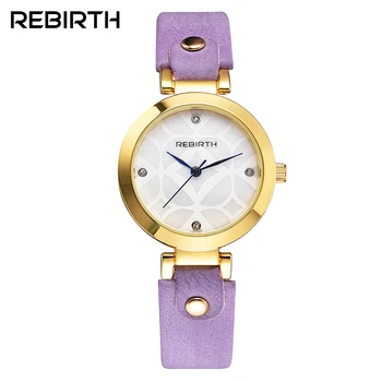 

Famous Brand Rebirth Women Leather Dress Watches Ladies Luxury Casual Quartz Watch Relogio Feminino Girls Dress Rhinestone Clock
