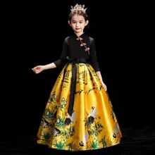 Осенне-зимнее благородное детское платье для девочек в традиционном китайском стиле, вечернее платье для выступлений, платье для подростков выпускной