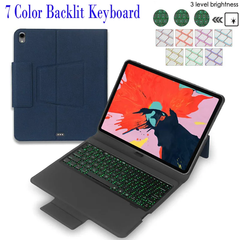 

Portable Slim Fit leather Protective Case with 7 Colors Back-lit Wireless Bluetooth Keyboard Cover for 2017 2018 new ipad 9.7/