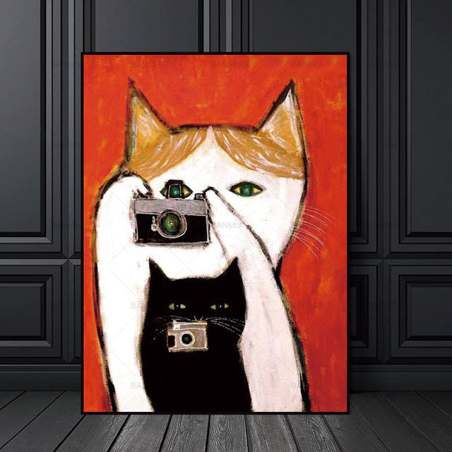 Canvas Painting Picture Cat Wall Art Poster Abstract Print with Free