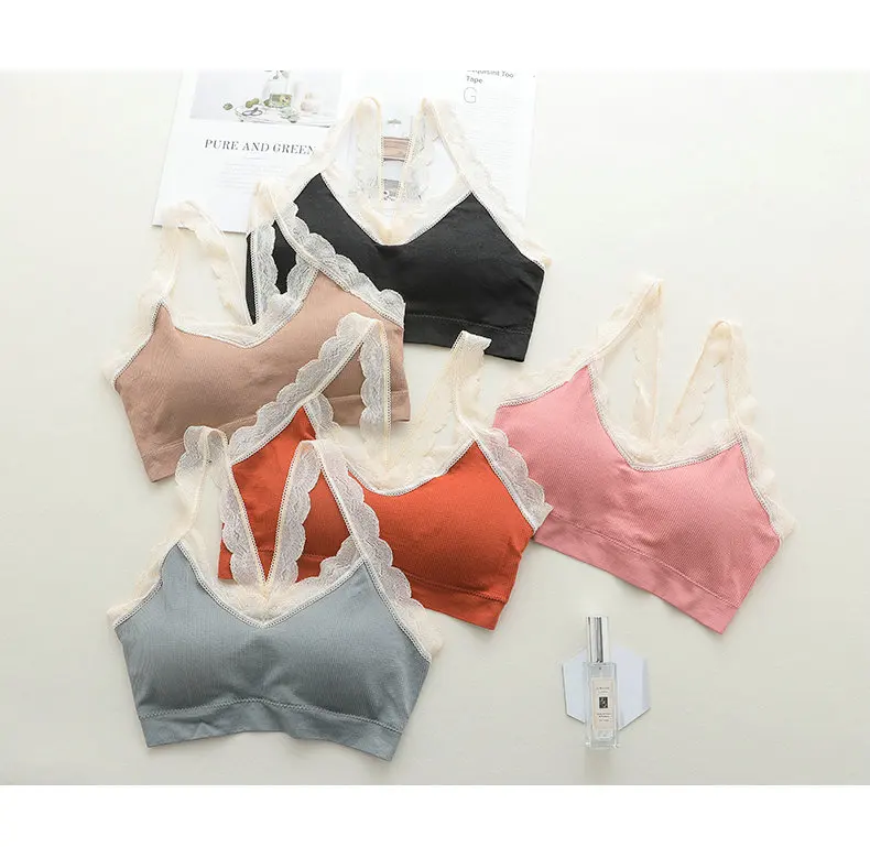 

Women tube tops female underwear small waistcoat type Lace Tube Tops fashion condole belt bra sexy nylon lace Wirless Bra