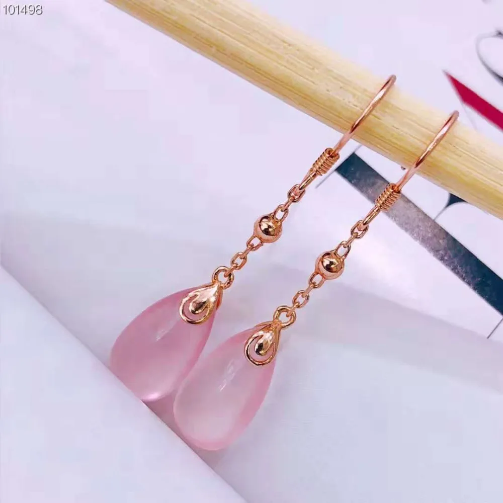 

Natural Rose Crystal Earring Powder Crystal 925 Silver Water Drop Lace Pink Earring Style Fashion New Sweet Romantic Boutique