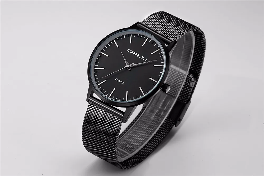 Новые модные мужские часы CRRJU брендовые роскошные мужские черные повседневные кварцевые наручные часы мужские Ультра тонкие часы с кожаным ремешком erkek saat