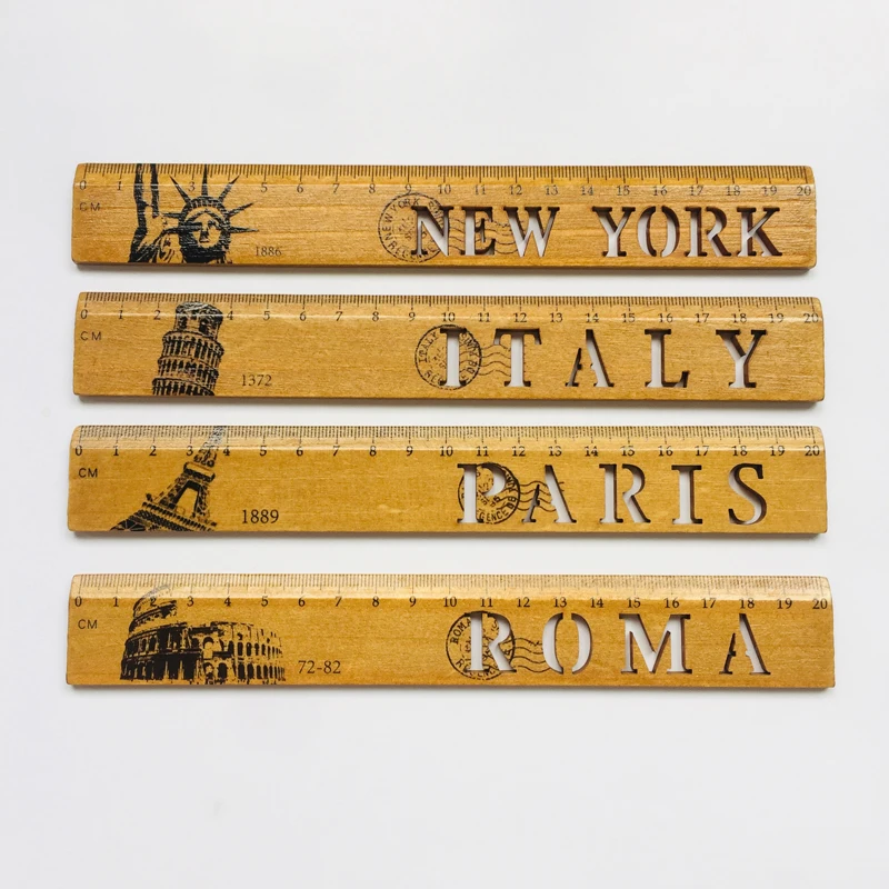 Precio reducido Regla de medidas rectas de madera para estudiante, artículo de papelería, Nueva York, Roma, Italia, París, 1 ud. RbNXYAoL