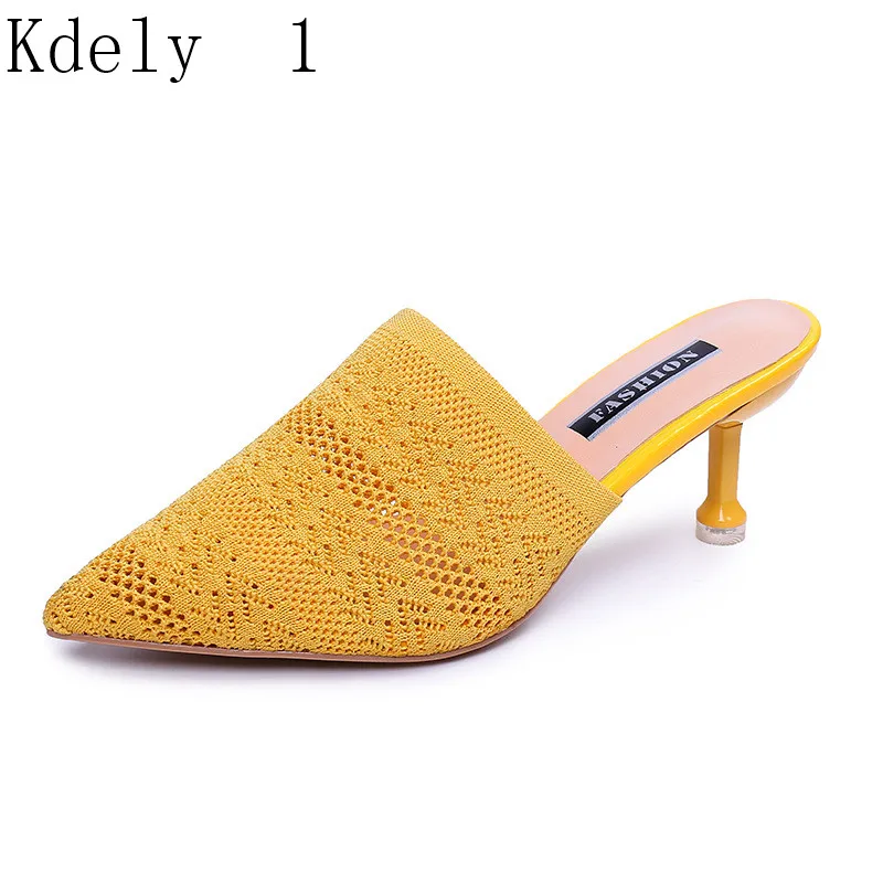 Candy-colored slippers summer new pointed Knit with high heels slippers Female sandals Sandalias femenina Women Shoes