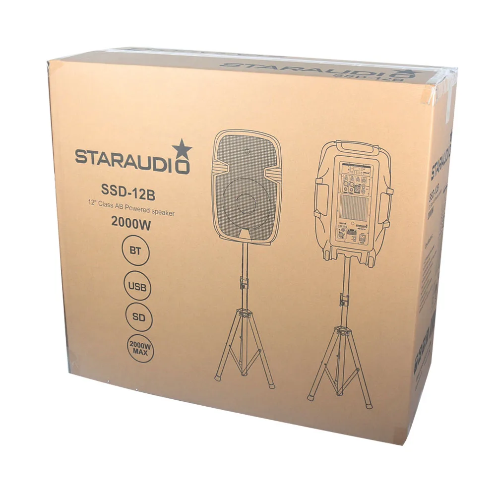 package of ative pa powered 12 inch speakers with bluetooth usb sd card for church stage dj system