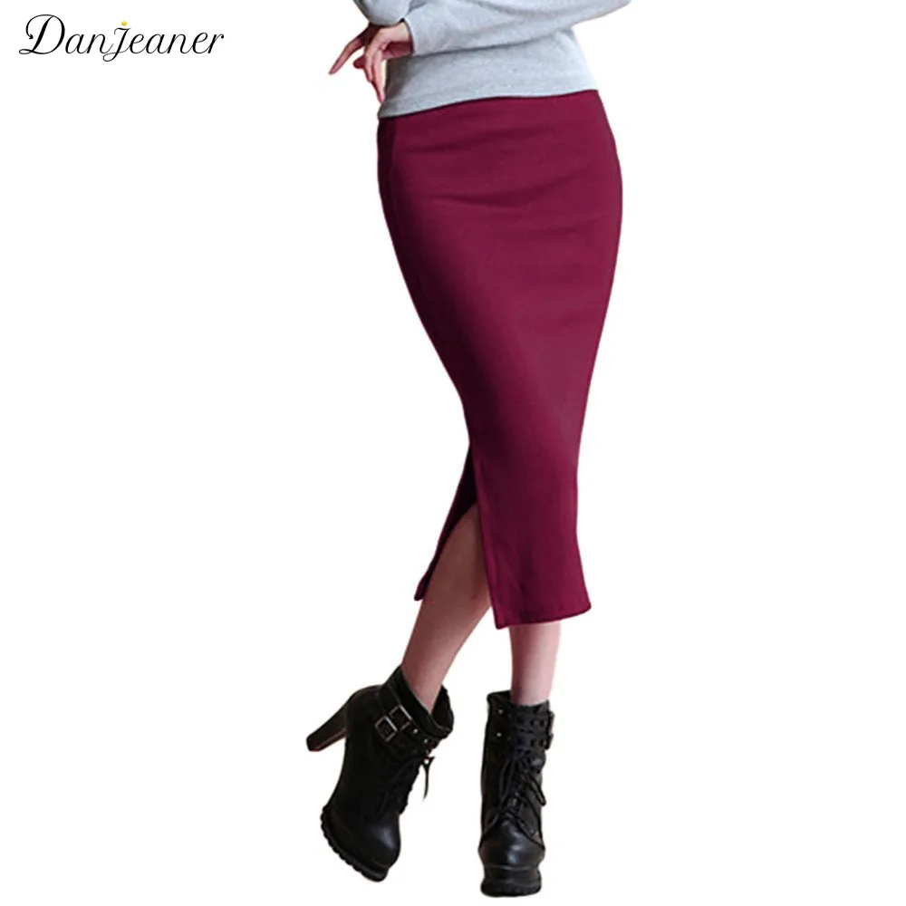 Женская трикотажная юбка карандаш с завышенной талией|cotton pencil skirt|split long skirtslong skirt