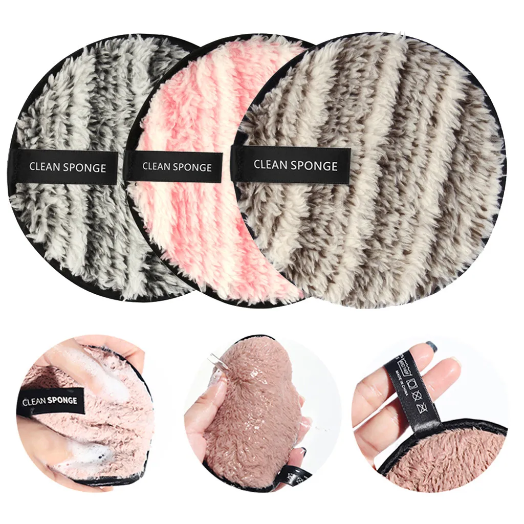 

MAANGE Microfiber Cloth Pads Remover Towel Double Sided Face Cleansing makeup sponge 3pcs container make up powder puff LD