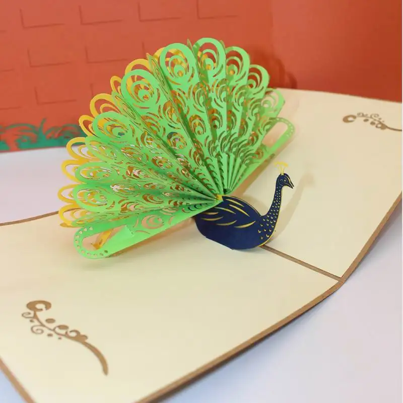 Peacock Festival Greeting Card 3D Birthday Pop Up Card Thanksgiving Blessing Postcard Paper Party Invitation