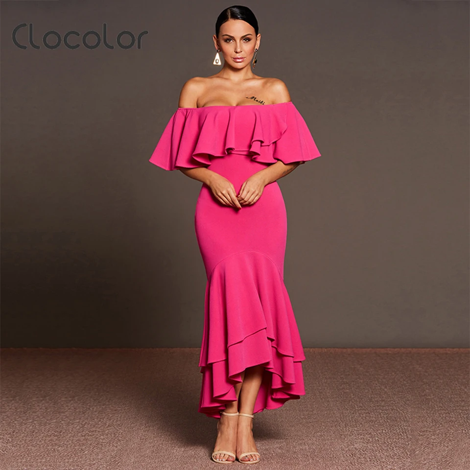 off shoulder ruffle mermaid dress