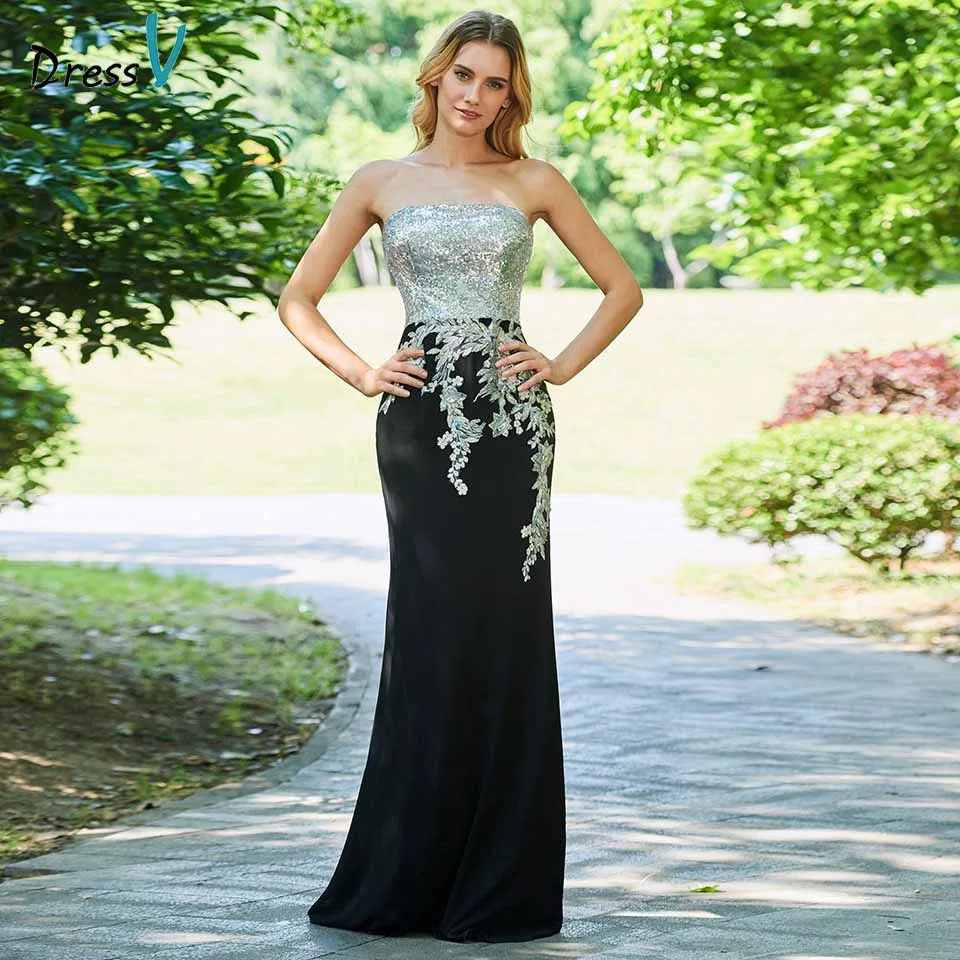 

Dressv evening dress strapless sheath appliques sleeveless floor-length sequins wedding party formal dress evening dresses