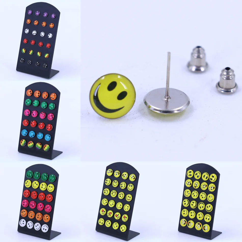 

ISINYEE 12 Pairs/set Cute Emoji Face Stud Earrings Set Resin Alloy Small Round Earrings Jewelry for Women Girls Kids Childrens