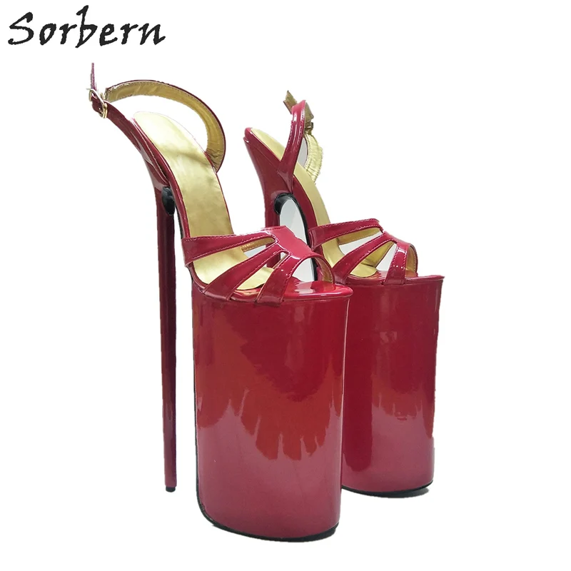 Chaussures Grande 30 Cm Ouvert Femmes rouge forme D'été custom Noir Spectacle Extrême De Haute Super Sandales Talons Parti Color Plate Sandale Mince Sorbern Taille Épaisse qtERvOnwII