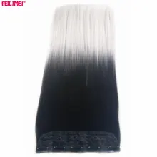 Feilimei, серые прямые синтетические волосы на заколках для наращивания, 5 клипов, 24 дюйма, 60 см, 120 г, черный, серебристый цвет, женские шиньоны