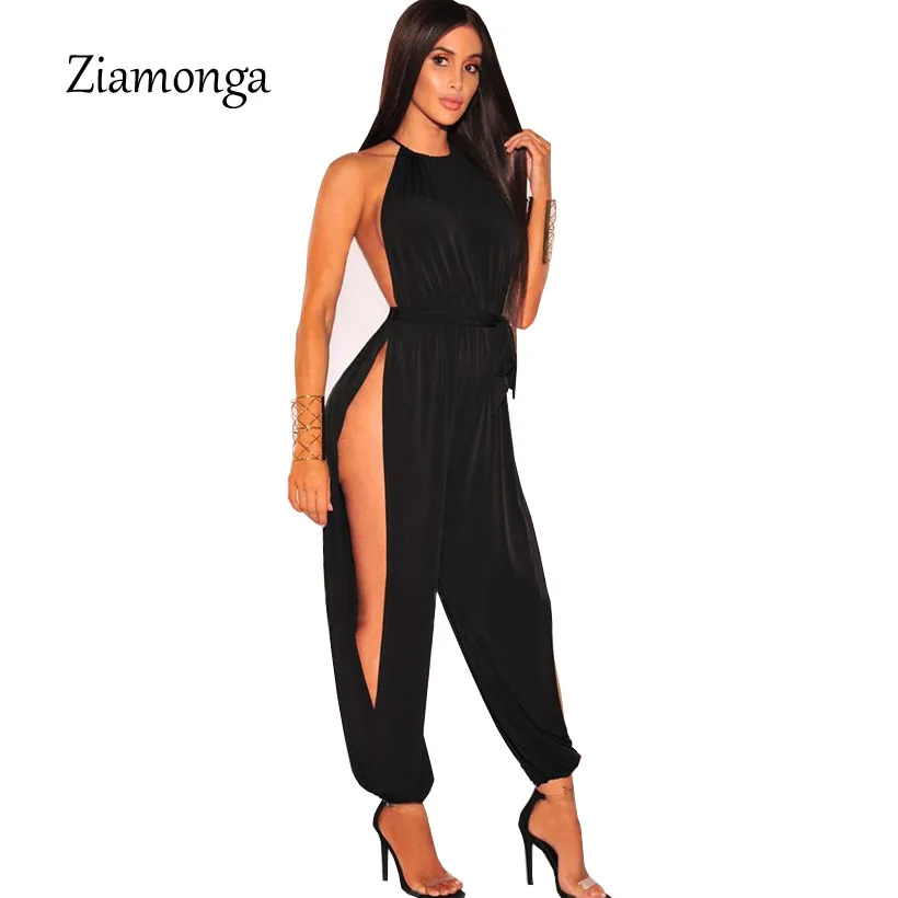Ziamonga, сексуальные модные длинные штаны, женский комбинезон с круглым вырезом, без рукавов, с открытыми плечами, с разрезом сбоку, облегающие Женские комбинезоны-мини