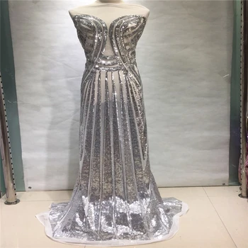 

VILLIEA High Quality Nigerian Lace Fabrics Heavy Sequins African French Net Lace Silver Embroidered Tulle Mesh Lace Fabric