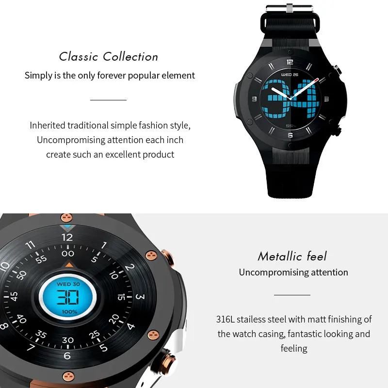 EnohpLX H2 Newest Bluetooth Smart Watch MTK6580 ROM RAM 16GB 1GB 5MP Camera Heart Rate Smartwatch GPS WIFI 3G Smart Wristwatch