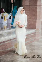 MZY509 ivory floor length lace appliqued long sleeve chiffon hijab muslim wedding dress