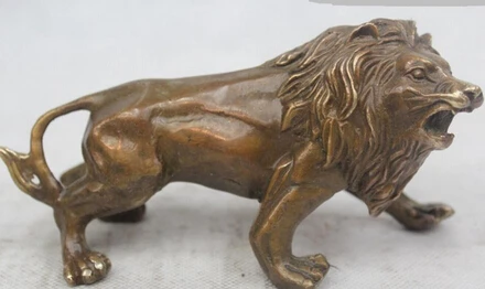 

free shipping 3"Chinese Folk Pure Bronze excellent Lucky Lifelike Foo Dogs Lion Statue