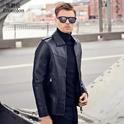 Enjeolon брендовые крутые черные мотоциклетные Кожаные Куртки из искусственной кожи мужские карманные на молнии кожаные пальто для мужчин