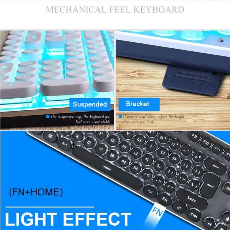 Стимпанк Ретро Keycap USB Проводная светящаяся игровая клавиатура с подсветкой 104