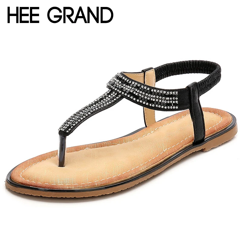 

HEE GRAND Bling Crystal Flip Flops Platform Gladiator Sandals Sweet Style Creepers Slip On Flats T-Strap Shoes Woman XWZ5004