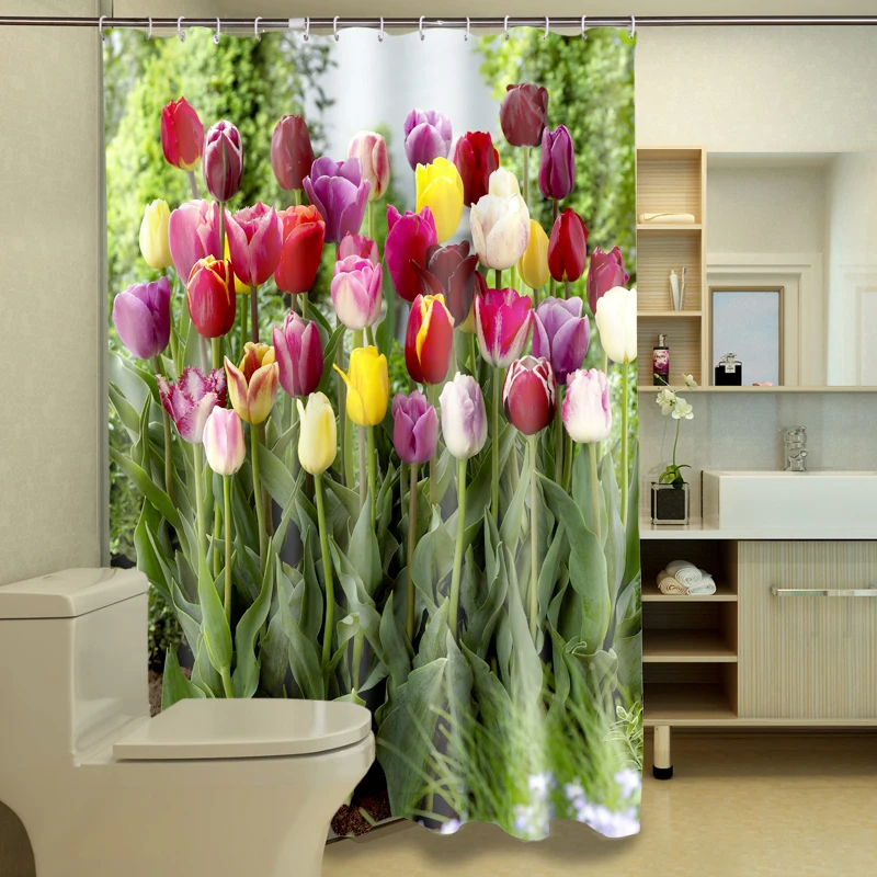 

Beautiful And Beautiful Flowersr Pattern Polyester Fabric Waterproof Shower Curtain Eco-Friendly Bathroom Curtain Home