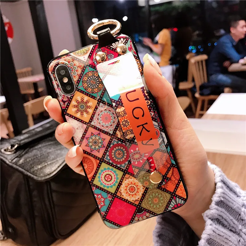 

Ethnic Style Case For iPhone 6 6s Plus Back Cover with Wrist Strap Coque For iPhone Xr X Xs Max 7 8 6s 6 S Plus Cases Funda Capa