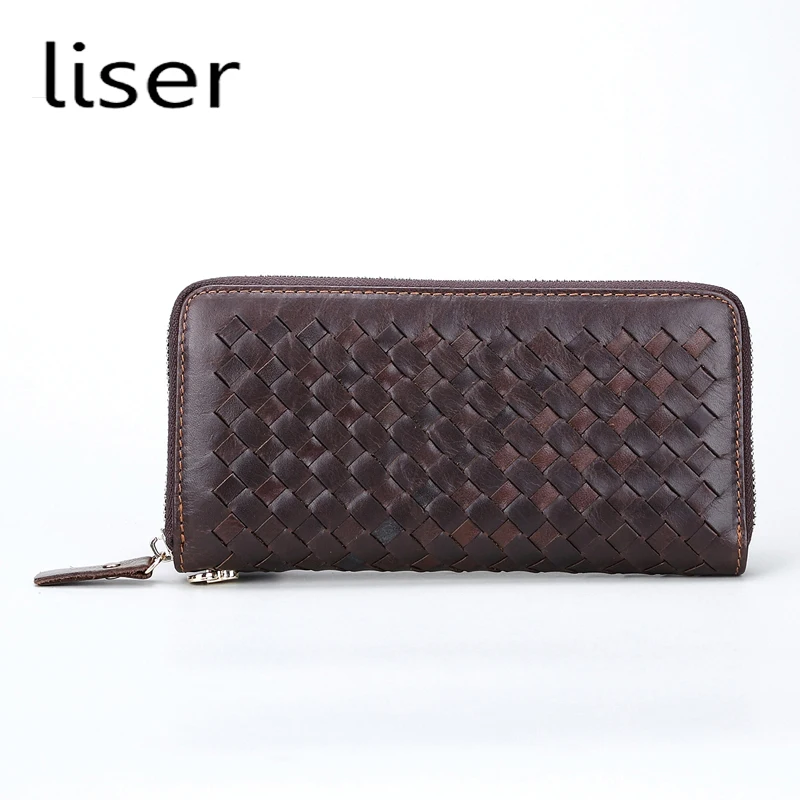 

Man Long Style Cowhide Handbag Pure Handmade Weaving Genuine Leather Money Wallet Leisure Multi Card Holder W Coin Pocket