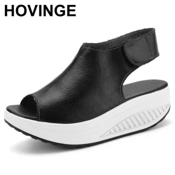 

HOVINGE Women Shoes Sandals leather Sandals Summer Flip Flops 2018 High Quality Flat Sandals Gladiator Sandalias Mujer 328W