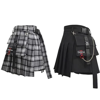 

New High Waist Shorts Skirt Japan Harajuku Hard Girl Mini Women Skirt Retro Plaid Irregular Pleated Fashion Checkered Skirt
