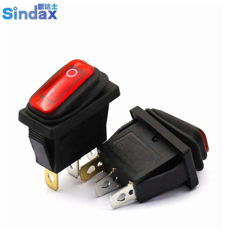 

Rocker Switch Waterproof Switch KCD3-2X1N 3 Feet 2 Red Light Rocker Switch 10000ycles 1PCS