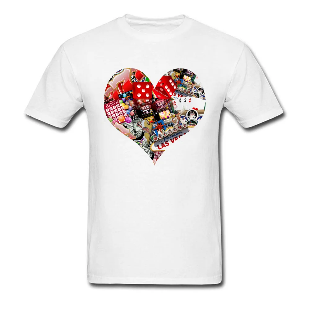 Heart Playing Card Shape 100% Cotton Tops & Tees for Men Simple Style T Shirt New Design Round Collar Tshirts Short Sleeve Heart Playing Card Shape white
