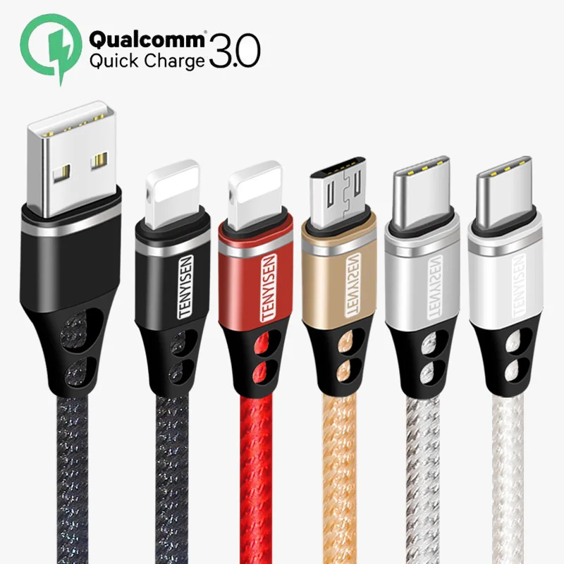 

Quick Charging USB Cable for Mobile Phone Micro USB Type C Charger Cable for iPhone Samsung 6 HUAWEI Data Cable
