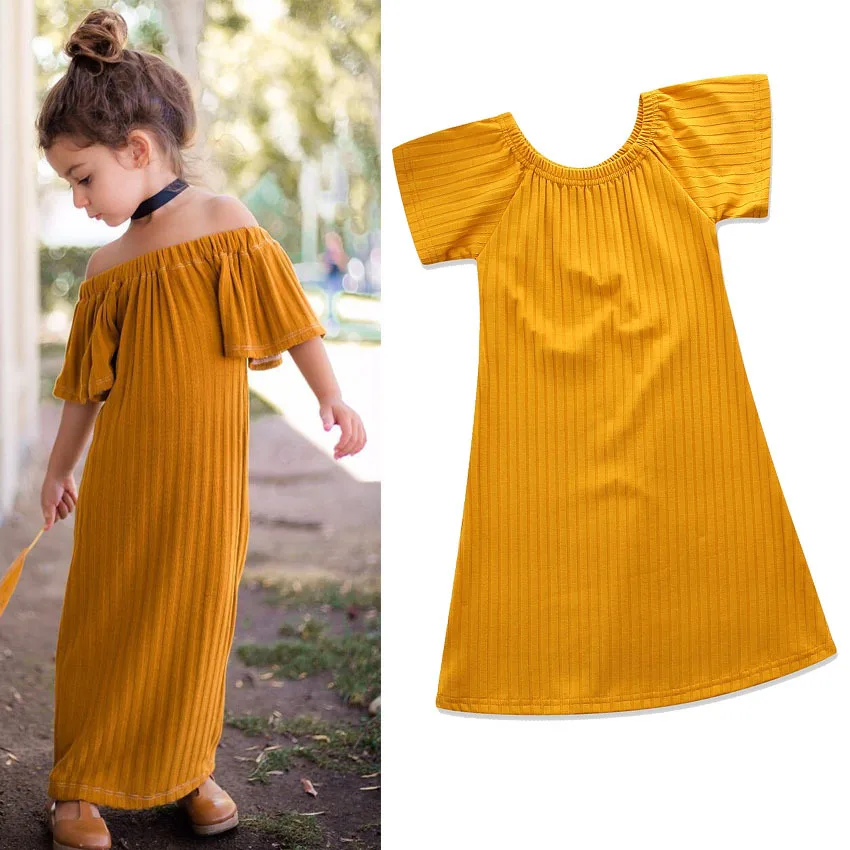 2018 Summer baby girls yellow dress lovely children's party clothes princess love vacation dress casual outwear for kid 18M01