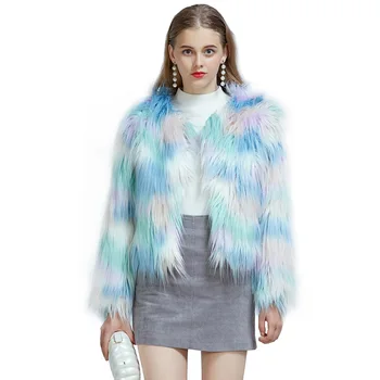 

New Fashion High Imitation fur Blue Faux Fur Coat short Autumn &Winter Clothes Women Plush cardigan Coat